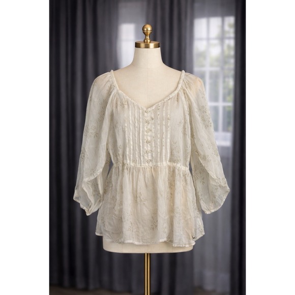Abercrombie & Fitch Tops - Abercrombie & Fitch‎ Babydoll Tiered Sheer Pintuck Blouse Cream Coquette Size S